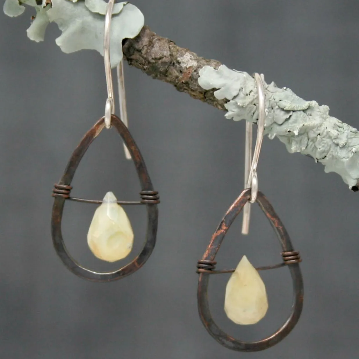 Whimsy drops dark patina small earrings with gemstone drop [made to order]